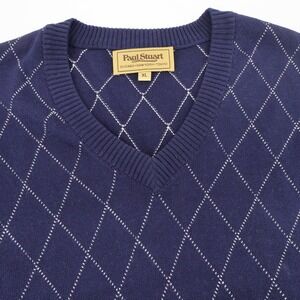 Vintage Paul Stuart Diamond Grid Sweater Vest Navy Sleeveless Mens XL